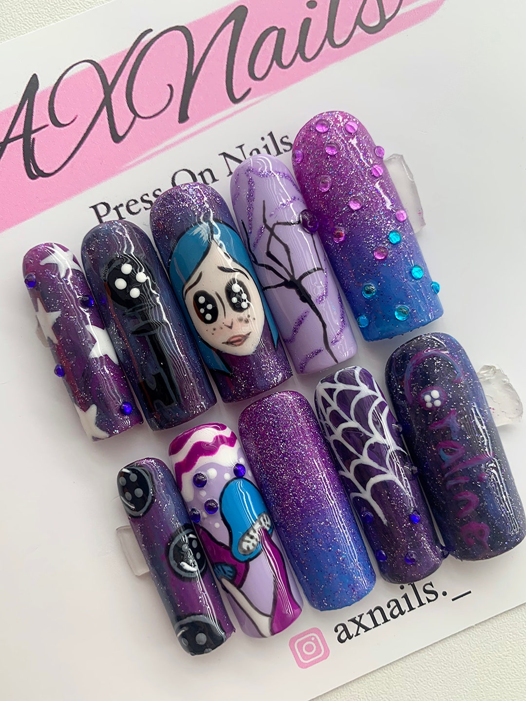 Coraline Nails Coraline Character Nails Halloween Nails Press