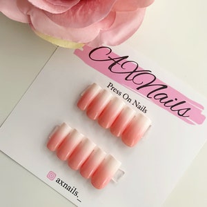 Pink ombré press on nails | white ombré nails | square nails | ombré | press on nails | handmade | full set | reusable nails