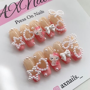 HOW TO DIY PRESS ON NAILS Old School Kawaii Aesthetic 3D CABOCHON Charms  Hello kitty 