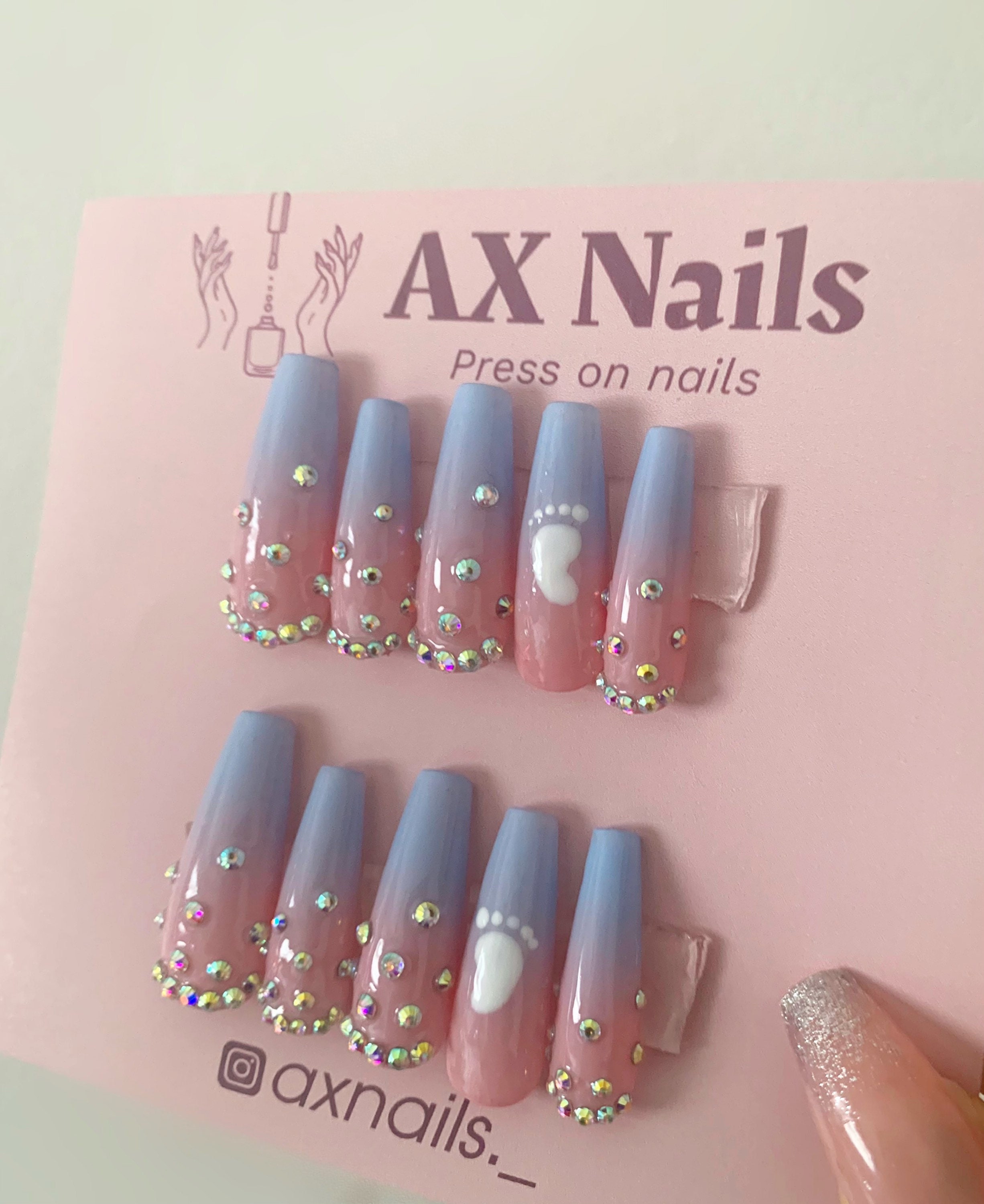 Gender Reveal Press Ons Ombré Nails Pink Nails Blue Nails Pink and Blue