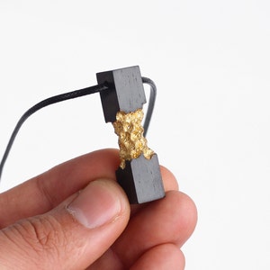 Ebony Wood Necklace with Gold Leaf: Elegant Unisex Design