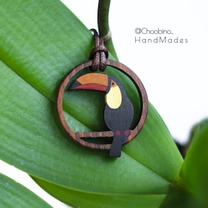 Hand Carved Wooden Toucan Necklace: Tropical Bird Pendant