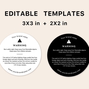 Redigerbara mallar för säkerhetsetiketter för ljus | Cirkulär design, 7,5 cm och 5 cm | Svartvitt | Design A