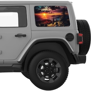 For Jeep Wrangler Window Decal 2007+. Sunset Mountains Landscape Rear Quarter Window Decal. Best Gift For Jeep Wrangler Accessories.