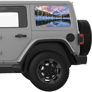 Fits Jeep Wrangler Window Sticker 2007+. Cloudy Mountains Landscape Rear Window Decal Sticker. Best Gift For Off Road Decal. Made In USA.