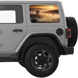 Fits Jeep Wrangler Window Sticker 2007+. Foggy Hills Landscape Quarter Window Decal Sticker. Best Gift For Jeep Wrangler Accessories.