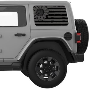 Sunflower US Flag Quarter Window Decal Sticker-Fits 2007+ Jeep Wrangler & 2021+ Ford Bronco Hard Top