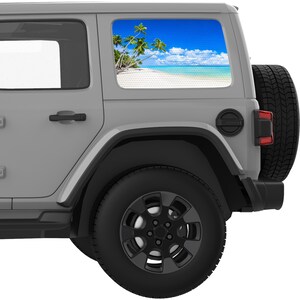 For Jeep Wrangler Stickers 2007+. Tropical Beach Rear Quarter Window Decal. Best Gift For Off Road Decal. No Trimming Required. Made In USA.