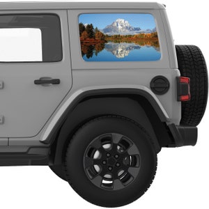 For Jeep Decal Stickers 2007+. Lake Reflection Mountains Landscape Quarter Window Decal Sticker. Best Gift For Jeep Wrangler Accessories.