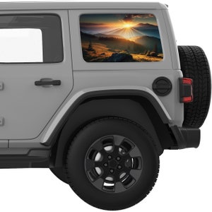 For Jeep Wrangler Window Decal 2007+. Sunrays Mountains Landscape Rear Quarter Window Decal. Best Gift For Jeep Wrangler Accessories.