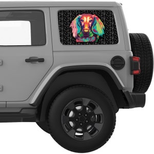 Colorful Dachshund Dog Paws Quarter Window Decal Sticker-Fits 2007+ Jeep Wrangler-Fits 2021+ Ford Bronco Hard Top