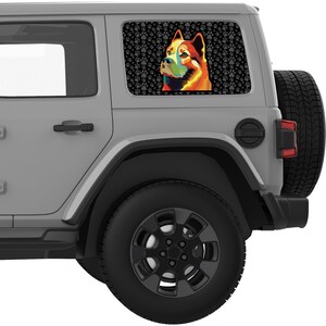 Colorful American Akita Dog Paws Quarter Window Decal Sticker-Fits 2007+ Jeep Wrangler-Fits 2021+ Ford Bronco Hard Top