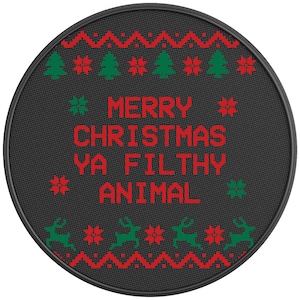 Merry Christmas Ya Filthy AnimalSpare Tire Cover-Made in USA-Fits Jeep Wrangler & Ford Bronco-Any Tire Size Up To 40&quot;