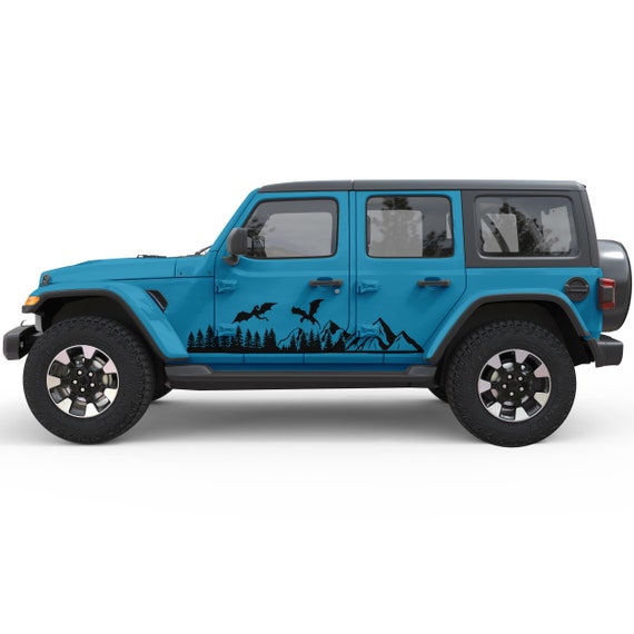 Fits Jeep Wrangler & Gladiator Sticker-Dragon Forest Mountains Door Decals-High Quality Vinyl Graphic Decals-Best Gift For Jeep Accessories