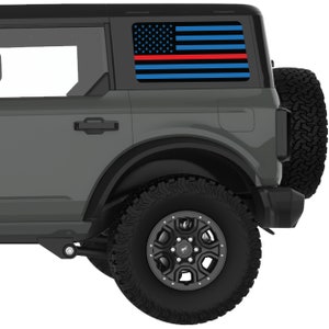 Fits Bronco Window Decal 2021+. Black, Blue With Red Line American Flag Rear Window Decal Sticker. Best Gift For Off Road Decal. Made In Usa