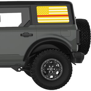 For Ford Bronco Sticker 2021+. Yellow, White With Red Line American Flag Rear Quarter Window Decal. Best Gift For Bronco Accessories.