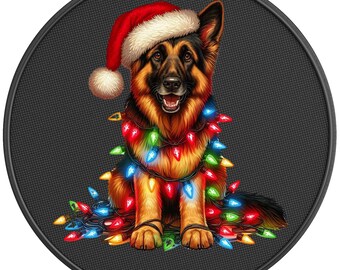 Christmas German Shepherd Spare Tire Cover-Made in USA-Fits Jeep Wrangler & Ford Bronco-Any Tire Size Up To 40"