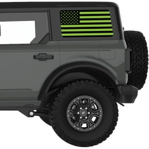 Fits Bronco Window Decal 2021+. Black And Green American Flag Decals Rear Window Decal Sticker. Best Gift For Off Road Decal. Made In Usa.