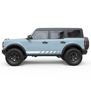 Fits Bronco Decals 2021+. Lower Rocker Panel Stripe Bronco Accessories. Vinyl Graphics Decals. No Trimming Required. Overlaminate Option.