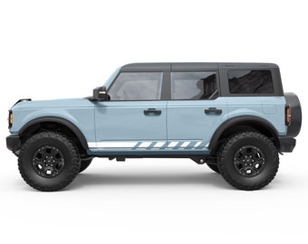 Fits Bronco Decals 2021+. Lower Rocker Panel Stripe Bronco Accessories. Vinyl Graphics Decals. No Trimming Required. Overlaminate Option.