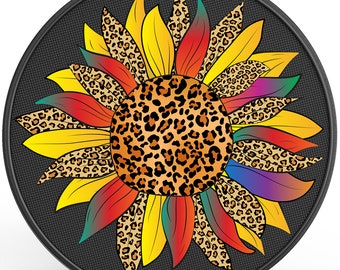 Yellow Leopard Sunflower  Spare Tire Cover-Fits Jeep Wrangler, Ford Bronco, RV, Camper, Trailer & Any SUV