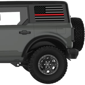 Fits Bronco Window Decal 2021+. Black, Gray With Red Line American Flag Rear Window Decal Sticker. Best Gift For Off Road Decal-Made In Usa.