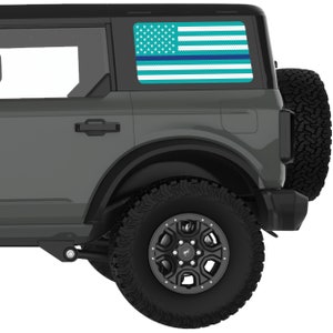 For Ford Bronco Decal 2021+. Light Blue, White With Blue Line American Flag Quarter Window Decal Sticker. Best Gift For Bronco Accessories.
