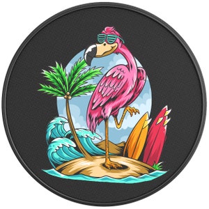 Cute Beach Flamingo Spare Tire Cover-Fits Jeep Wrangler, Ford Bronco, Rv, Camper, Trailer & Any Suv