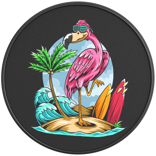 Cute Beach Flamingo Spare Tire Cover-Fits Jeep Wrangler, Ford Bronco, Rv, Camper, Trailer & Any Suv