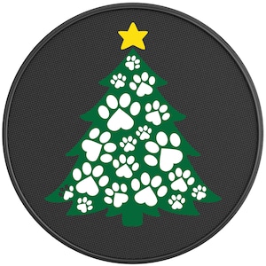 Paw Print Christmas Tree Spare Tire Cover-Made in USA-Fits Jeep Wrangler & Ford Bronco-Any Tire Size Up To 40&quot;