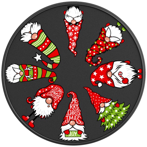 Christmas Gnomes Spare Tire Cover-Made in USA-Fits Jeep Wrangler & Ford Bronco-Any Tire Size Up To 40"