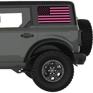 Fits Bronco Window Decal 2021+. Black And Pink American Flag Rear Window Decal Sticker. Best Gift For Off Road Decal. No Trimming Required.