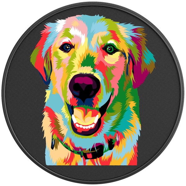 Colorful Golden Retriever Spare Tire Cover-Fits Jeep Wrangler, Ford Bronco, Rv, Camper, Trailer & Any Suv