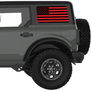 Fits Bronco Window Decal 2021+. Black And Red American Flag Rear Window Decal Sticker. Best Gift For Off Road Decal. No Trimming Required.