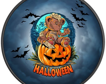 Cute Teddy Bear Halloween Spare Tire Cover - Fits Jeep Wrangler, Fits Ford Bronco, RV, Camper, Trailer, Any SUV