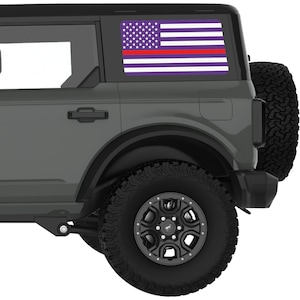 For Ford Bronco Sticker 2021+. Purple, White With Red Line American Flag Rear Quarter Window Decal. Best Gift For Bronco Accessories.