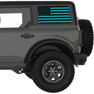 Fits Bronco Window Decal 2021+. Black And Light Blue American Flag Rear Window Decal Sticker. Best Gift For Off Road Decal. Made In Usa.