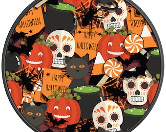 Happy Halloween Pattern  Spare Tire Cover-Made in USA-Fits Jeep Wrangler & Ford Bronco-Any Tire Size Up To 40"