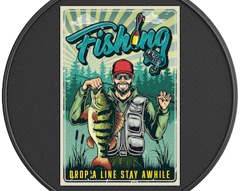 Drop A Line Stay Awhile Spare Tire Cover-Fits Jeep Wrangler, Ford Bronco, Rv, Camper, Trailer & Any Suv