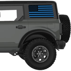 Fits Bronco Window Decal 2021+. Black And Blue American Flag Rear Window Decal Sticker. Best Gift For Off Road Decal. No Trimming Required.