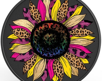 Colorful Leopard Print Sunflower Spare Tire Cover-Fits Jeep Wrangler, Ford Bronco, RV, Camper, Trailer & Any SUV