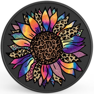 Colorful Purple Tie Dye Sunflower Spare Tire Cover-Fits Jeep Wrangler, Ford Bronco, RV, Camper, Trailer & Any SUV