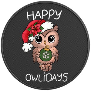 Cute Christmas Owl Spare Tire Cover-Made in USA-Fits Jeep Wrangler & Ford Bronco-Any Tire Size Up To 40&quot;