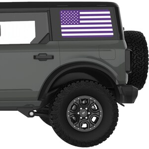 For Ford Bronco Sticker 2021+. Purple And White American Flag Rear Quarter Window Decal. Best Gift For Bronco Accessories. Made In Usa.