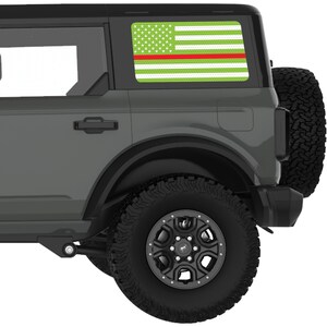 For Ford Bronco Decal 2021+. Green, White With Red Line American Flag Quarter Window Decal Sticker. Best Gift For Bronco Accessories.
