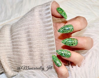 Green glitter press on nails | St. Patrick&#39;s nails | made to order | choose your length and shape