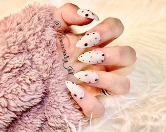 Dalmatian nails | Matte press ons | Glow in the dark | 20 piece black and white handmade set | Choose your shape and length | made to order