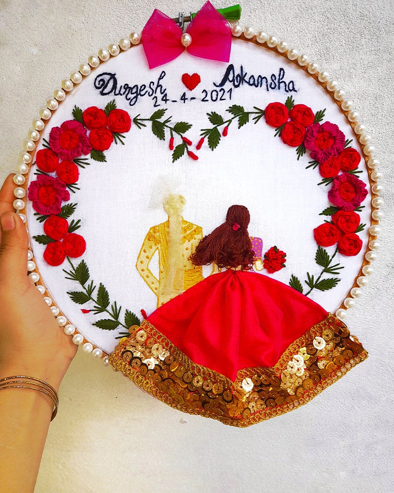 Fleurs Rouges et Blanches Punjabi Broderie de Mariage Hoops Cadeau Pour Le Mariage