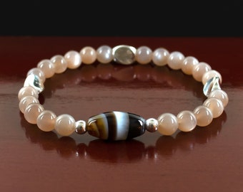 Chocolate Peach Moonstone Bracelet, Moonstone Jewelry for Women, Agate Bracelet, Yoga Bracelet, Stacking Bracelet, June Birthday, AAA
