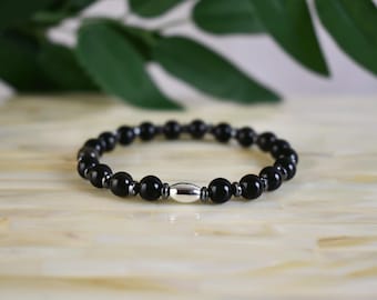 Black Obsidian Bracelet: Hematite & Sterling Silver Protection Gemstone